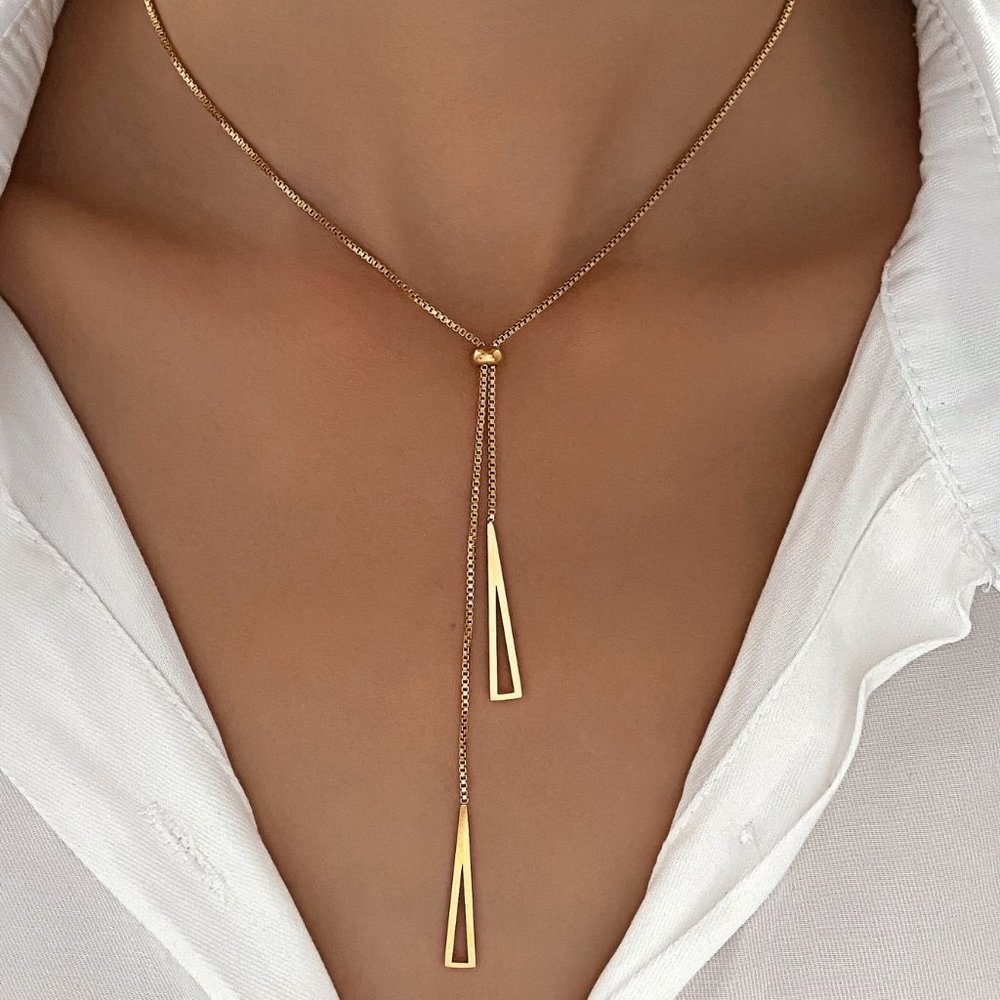 Lariat Necklace, Triangle Charm Y Lariat Necklace, Stainless Steel Jewelry